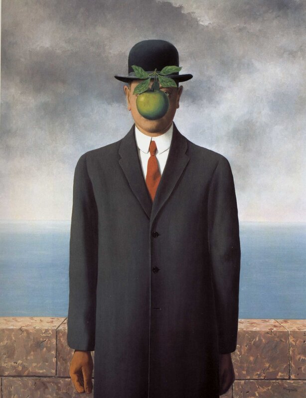Man with Apple Face — Gray, Dramatic