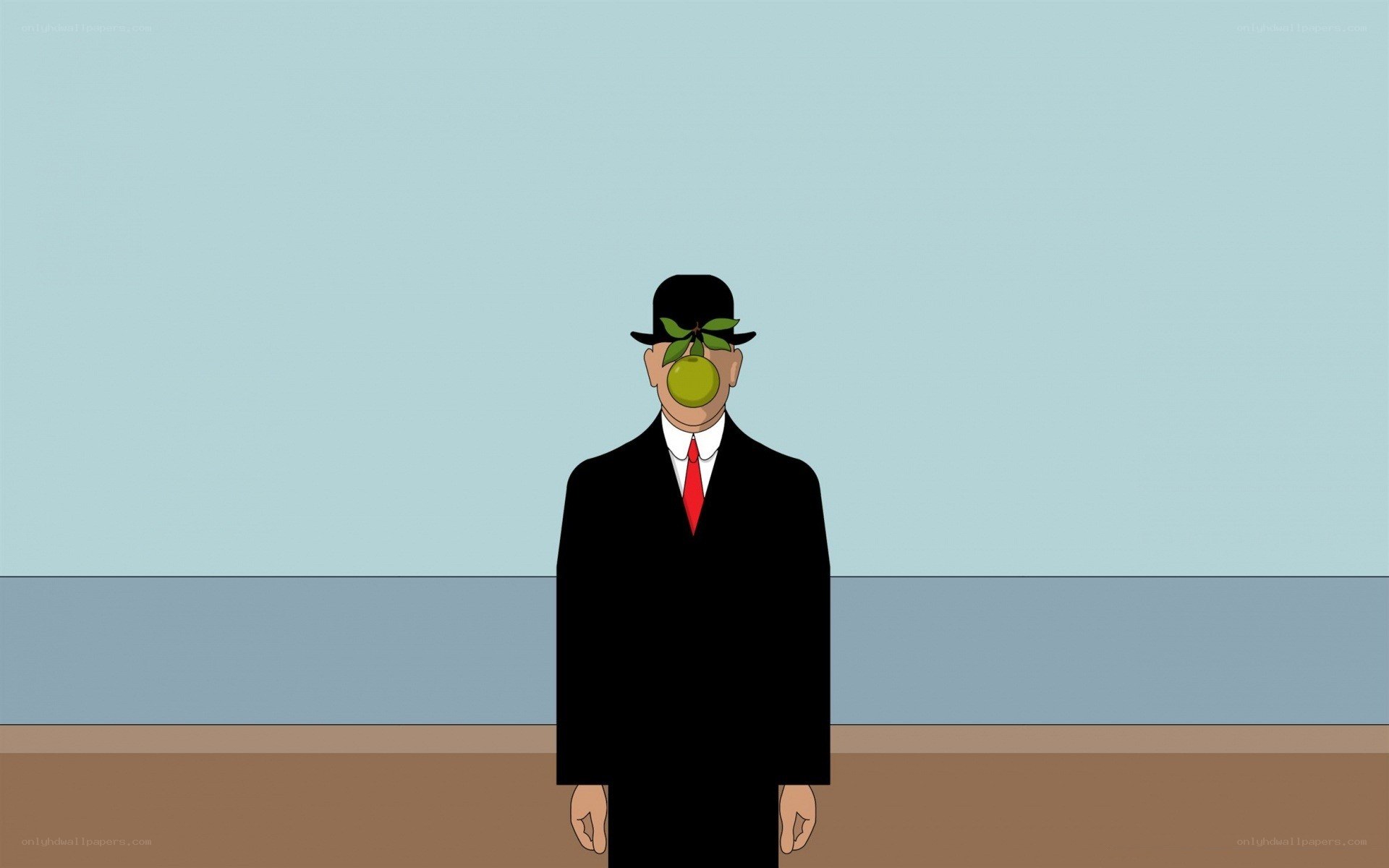 man with apple for face