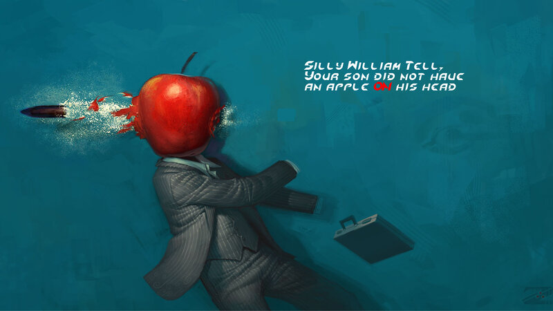 Man with Apple Head — Blue, Dramatic