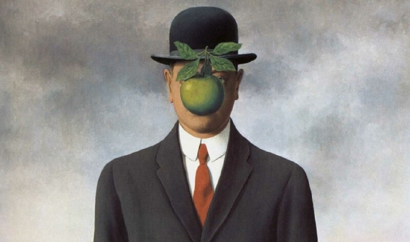 Man with Apple on Face — Gray
