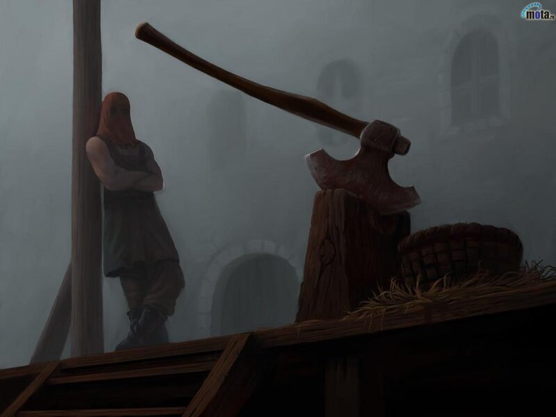Man with axe in fog