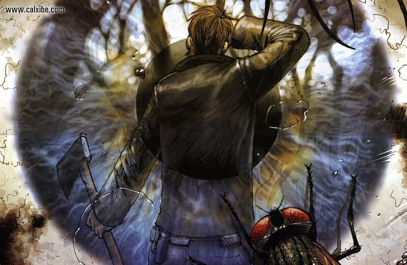 man with axe in forest