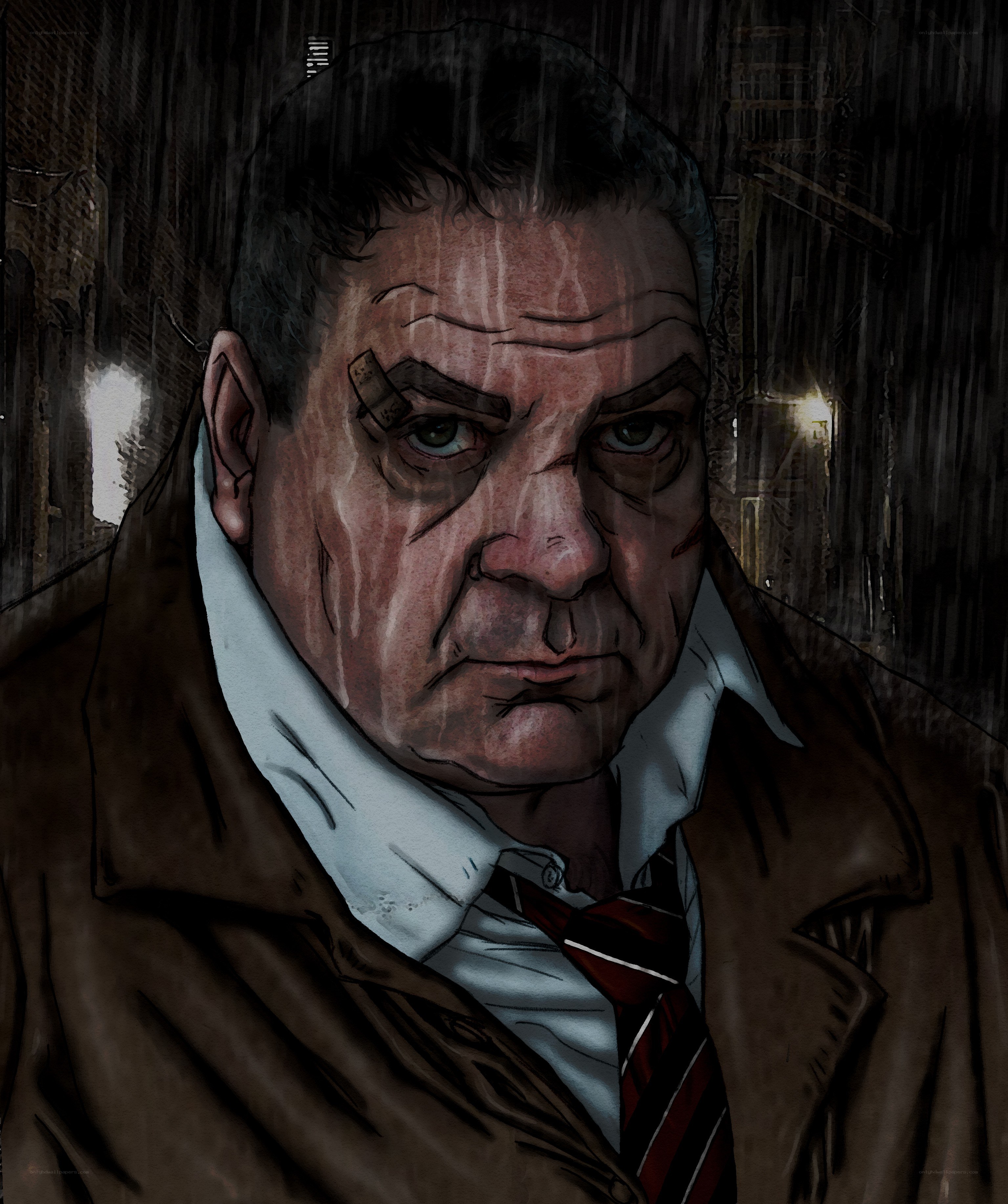 man with bandage in rain