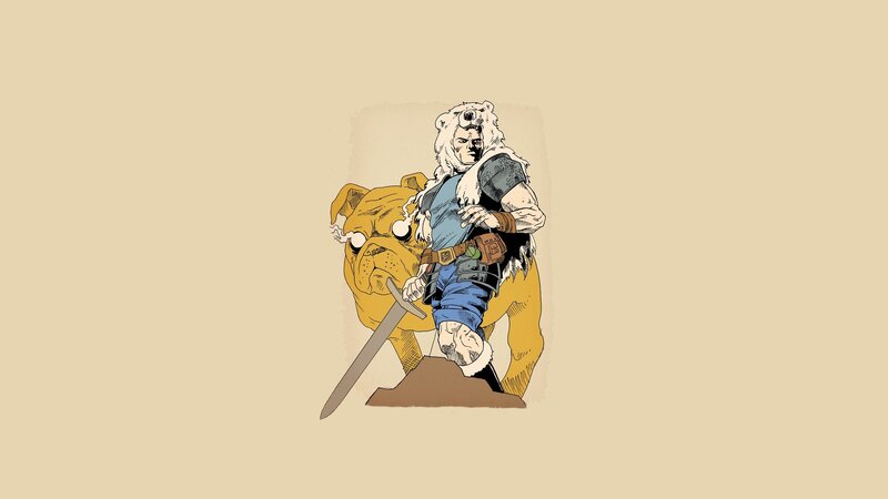 Man with Bear Head and Dog — Beige