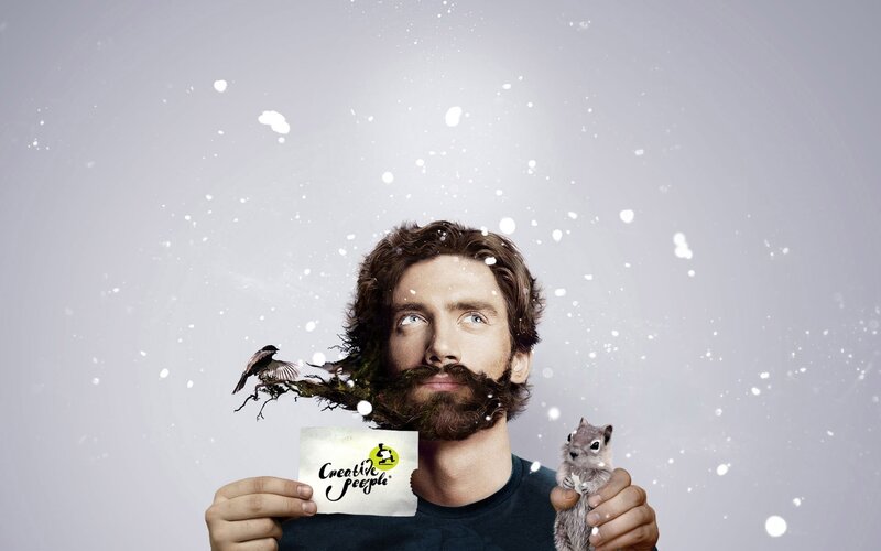 Man with Beard and Animals — Gray