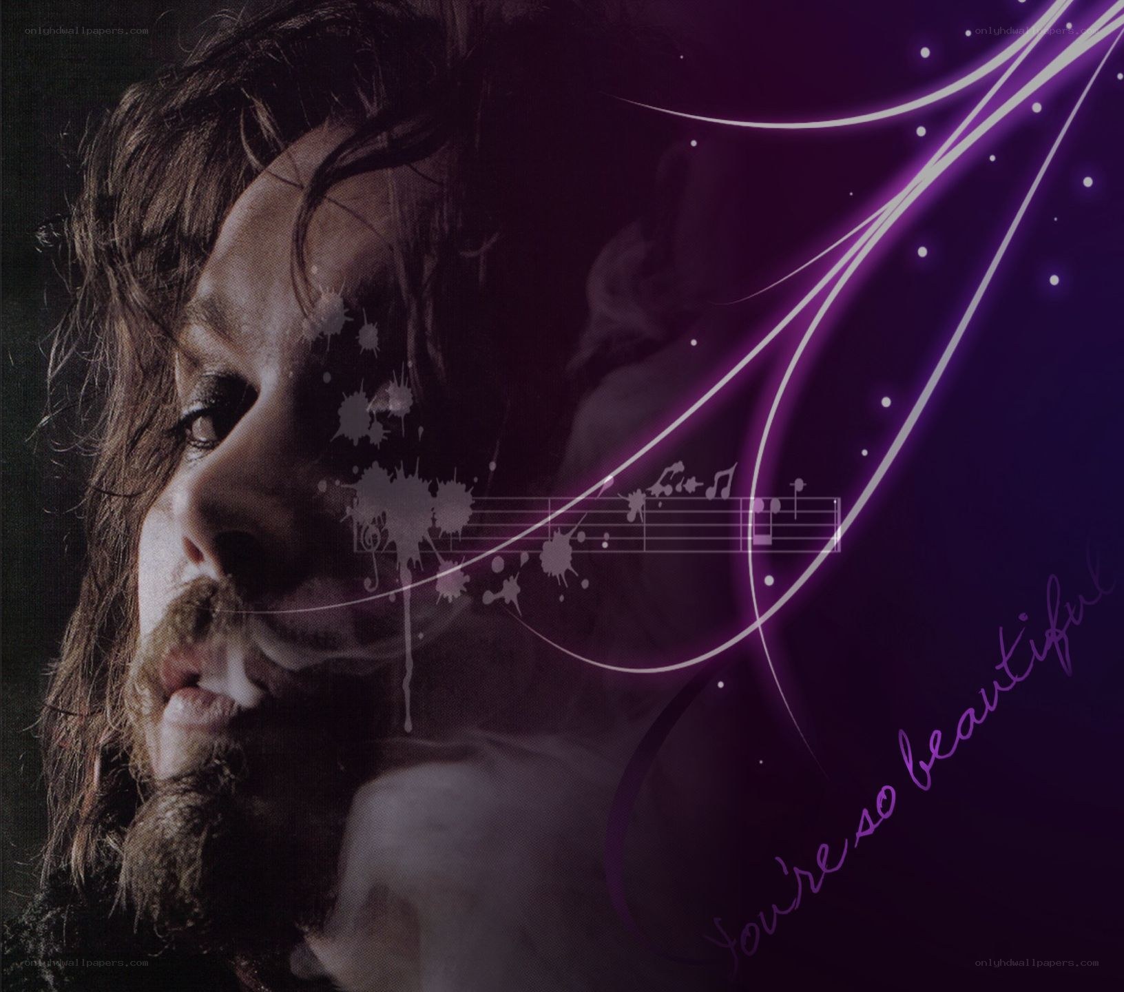 man with beard and music notes
