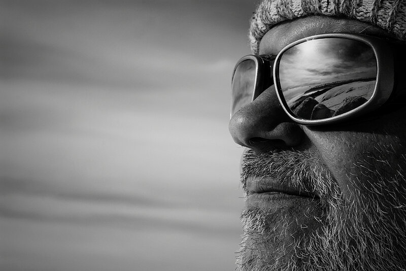 Man with Beard and Sunglasses — Black, Contemplative