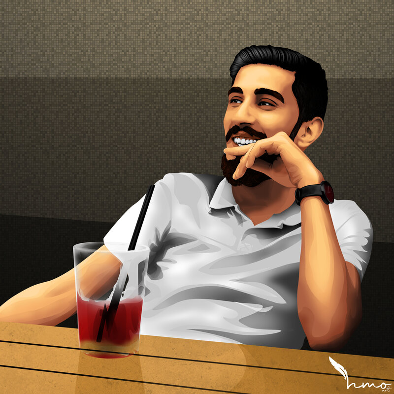 Man with Beard at Table — White