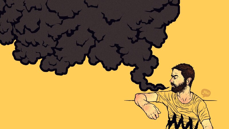 Man with Beard Exhaling Smoke