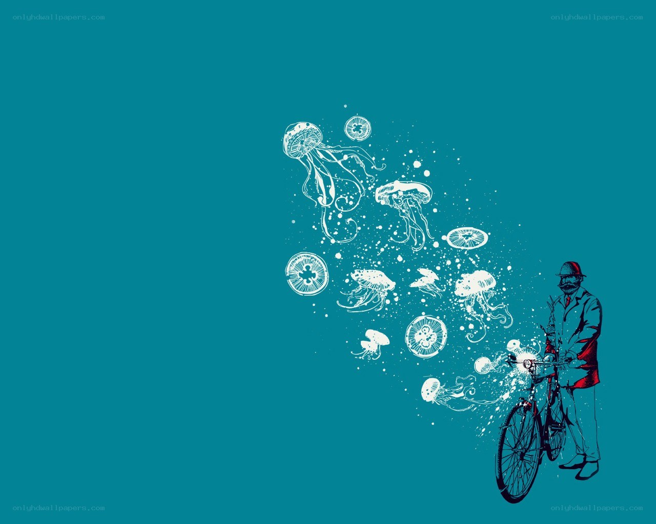 man with bicycle and jellyfish