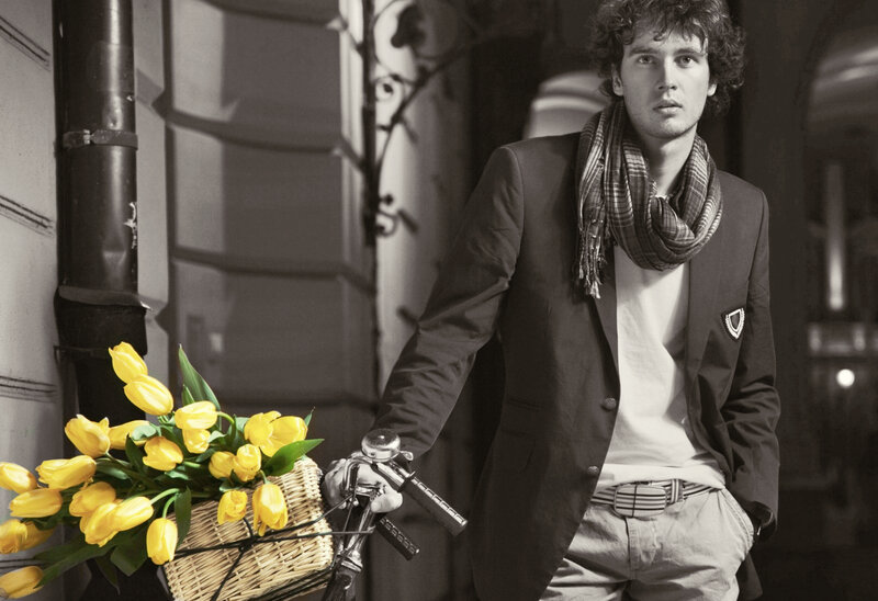 Man with Bicycle — Yellow