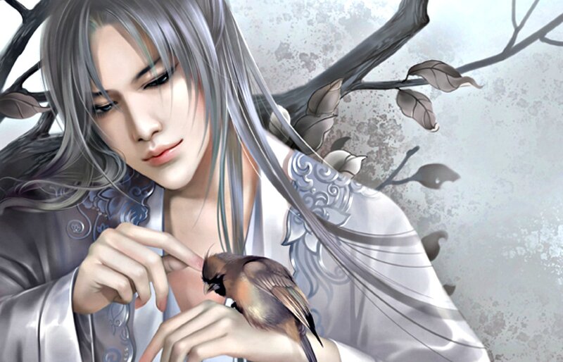 Man with Bird on Hand — White
