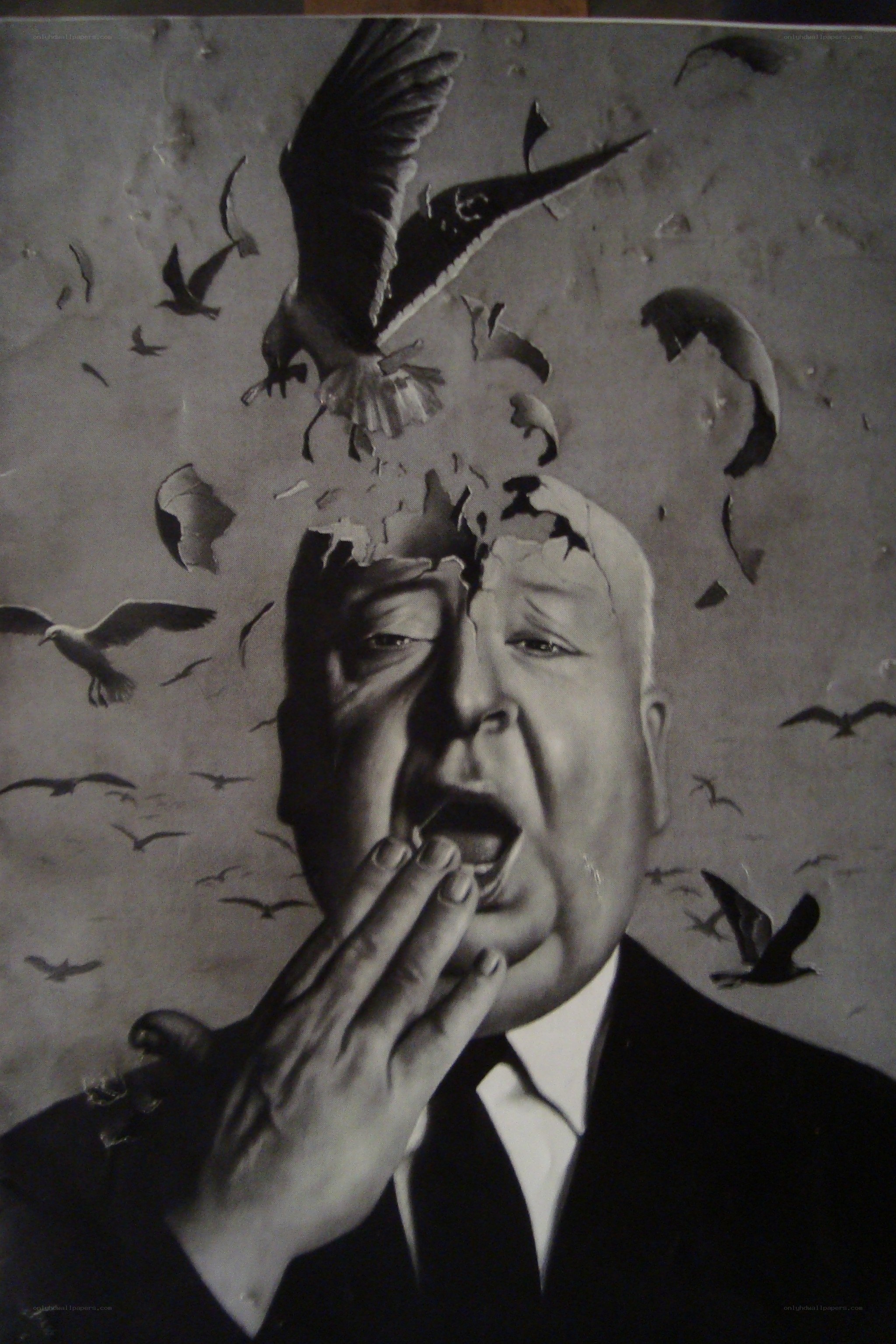 Man with birds emerging from head