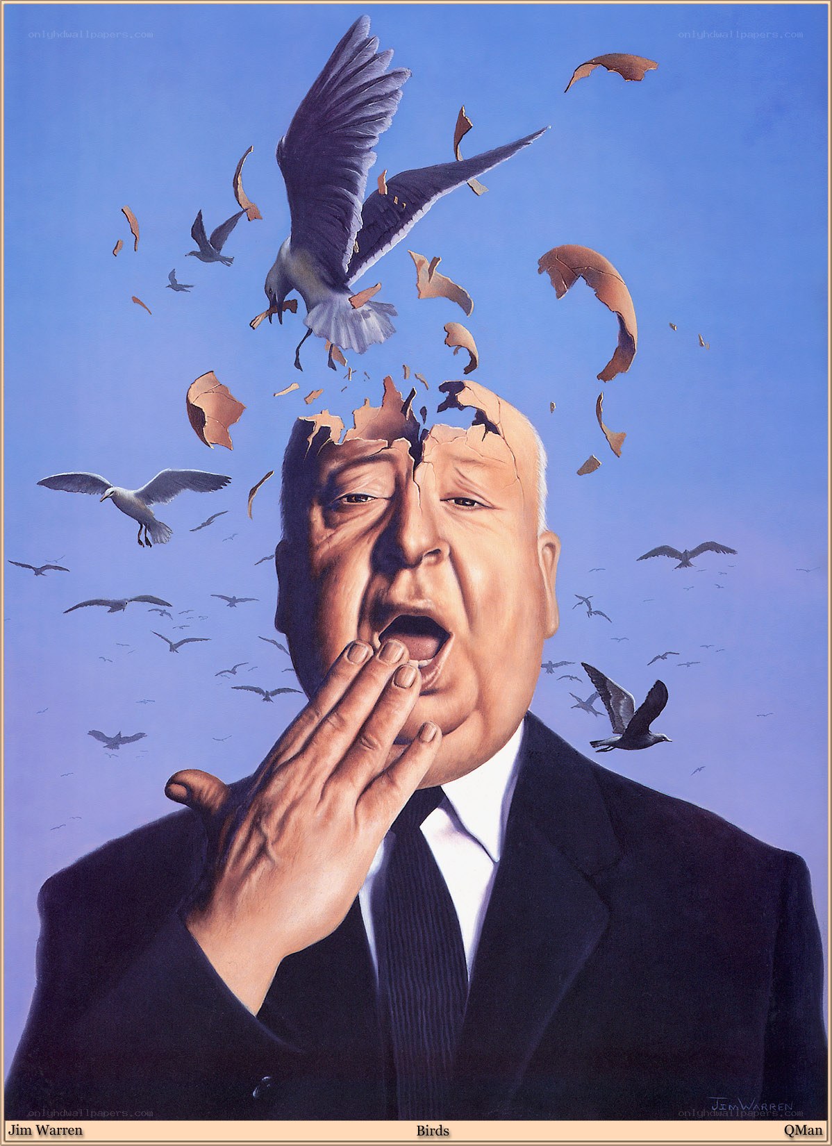 Man with birds emerging from head