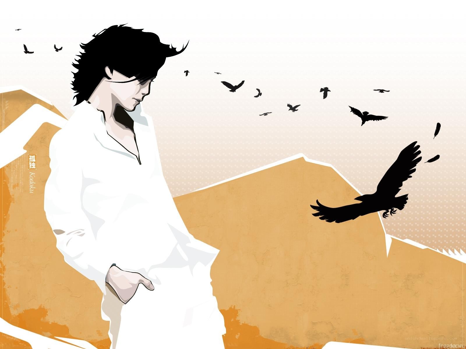 man with birds flying