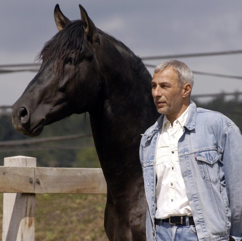 Man with Black Horse — Calm, Afternoon