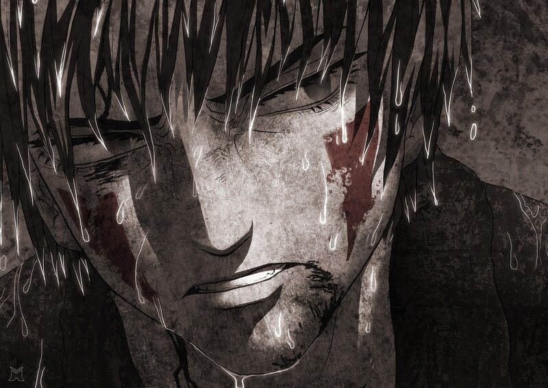 Man with Blood on Face — Black, Dramatic, Manga