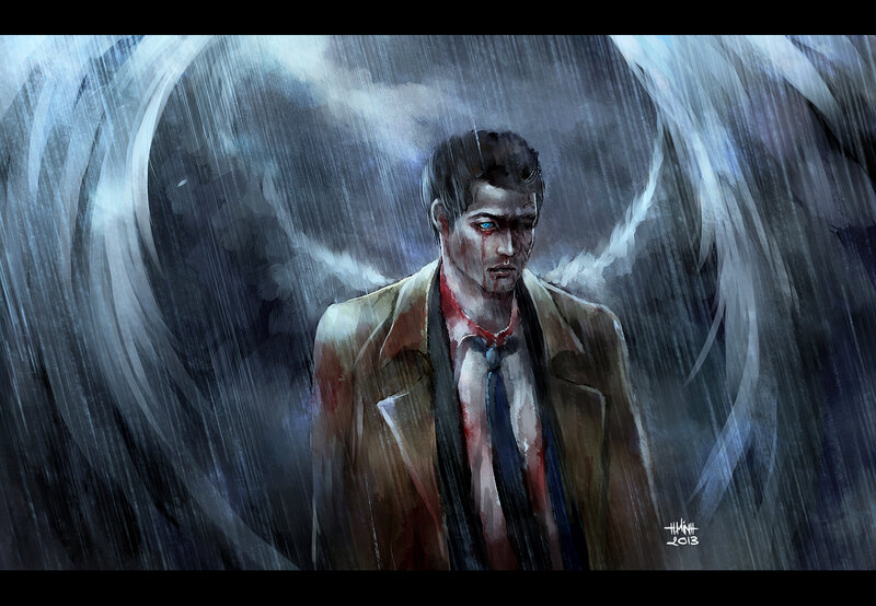 Man with Blood on Face — Gray, Dramatic