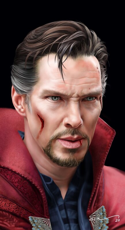 Man with Blood on Face — Red, Dramatic, Digital Art, Red Coat