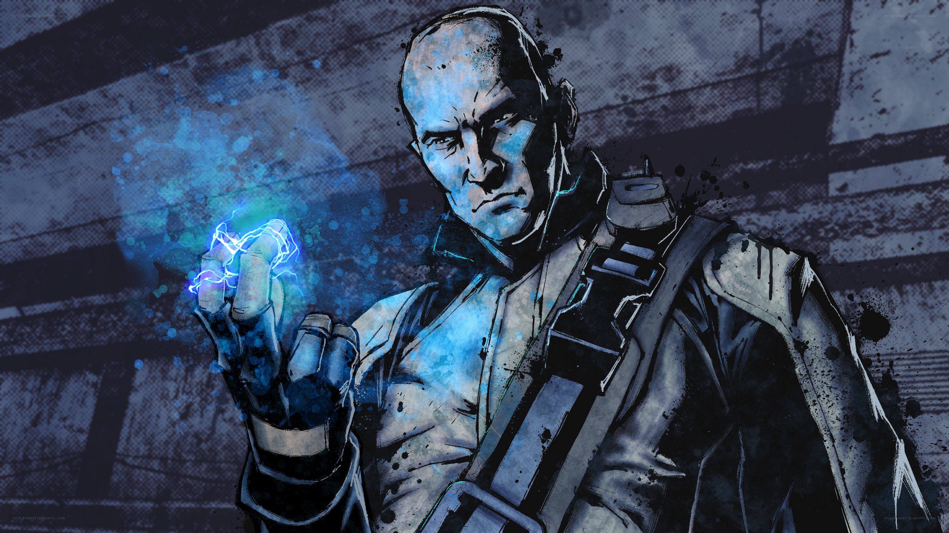 man with blue energy in hand