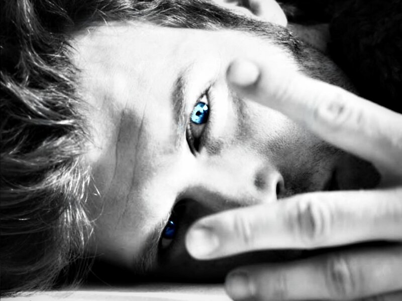 Man with Blue Eyes — Black, Dramatic, Photograph, Hand