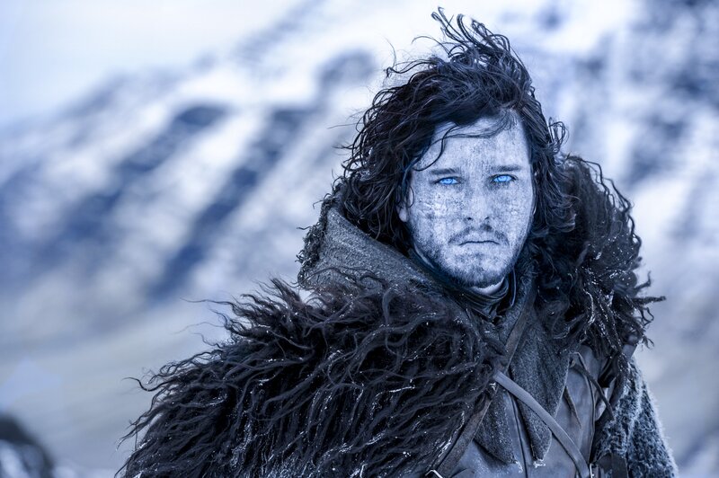 Man with Blue Eyes in Snow — Dramatic