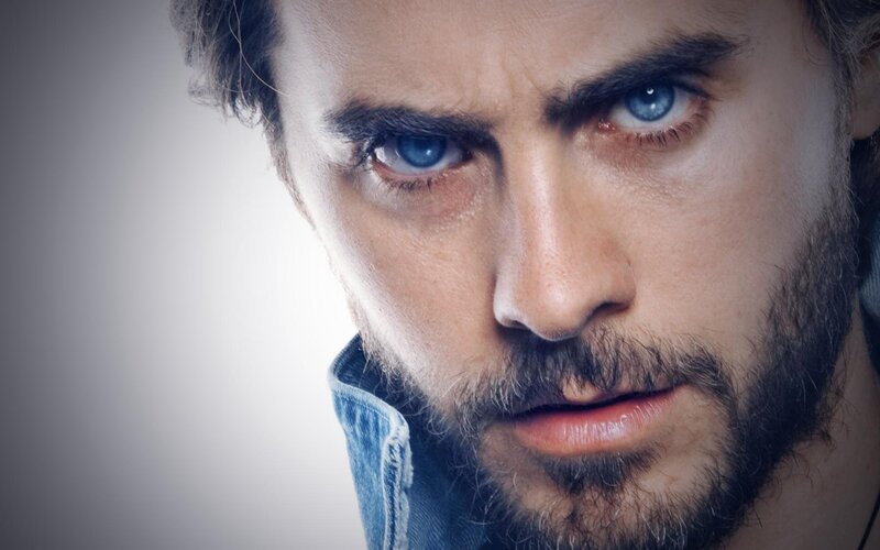 Man with Blue Eyes — Intense, Photograph, Beard, Jeans Collar