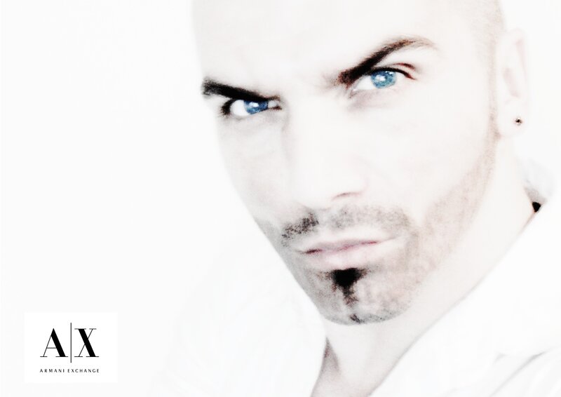 Man with Blue Eyes — White, Dramatic, Photograph, Earring