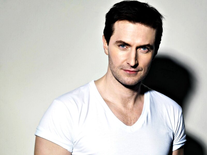 Man with Blue Eyes — White, Serious, Photograph, White T-shirt