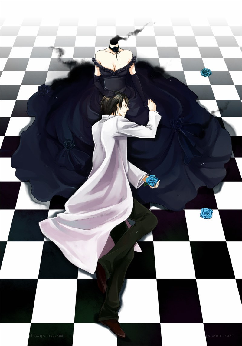 Man with blue rose on chessboard