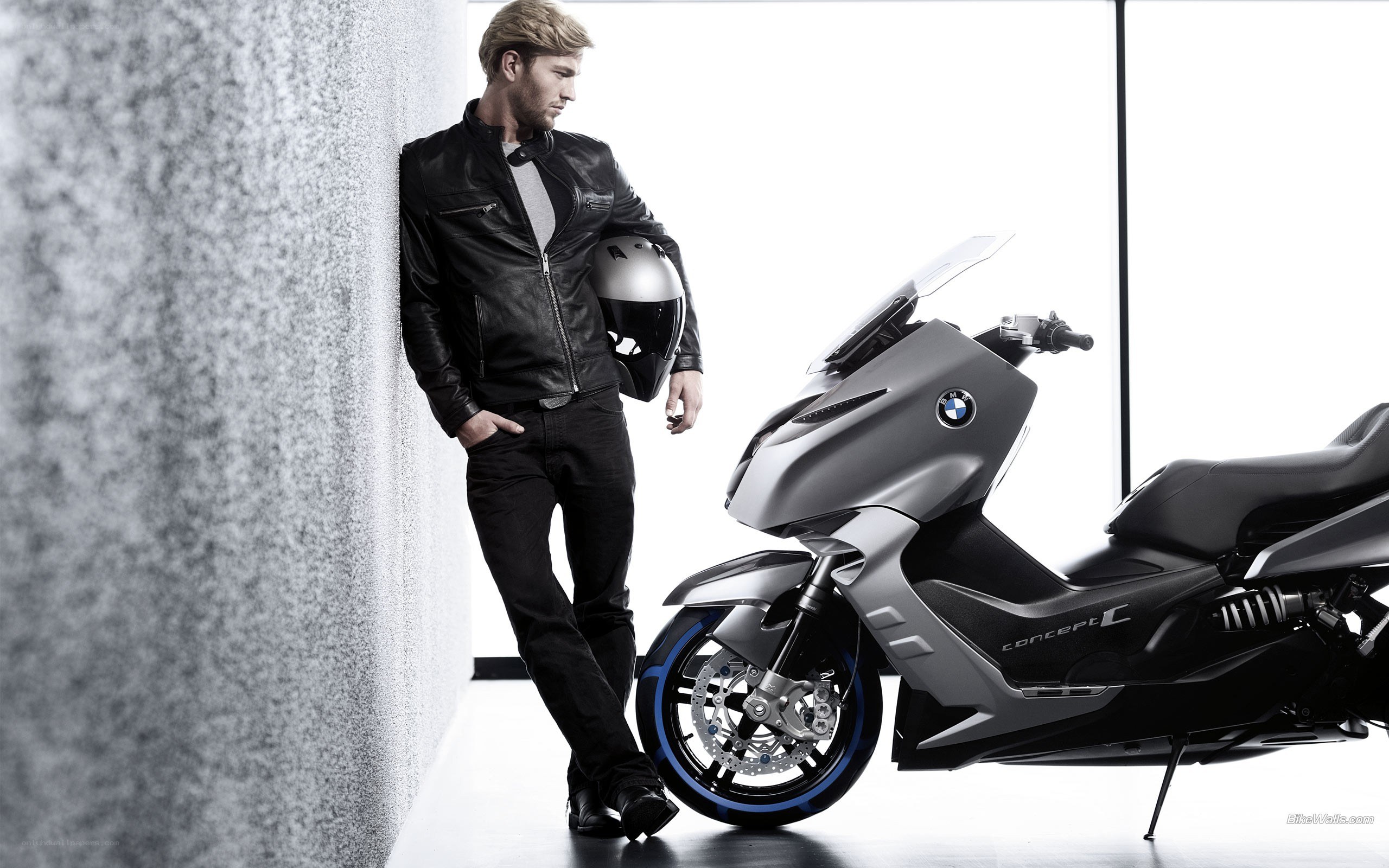 Man with BMW scooter