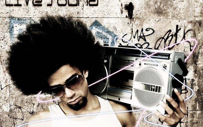 man with boombox and afro