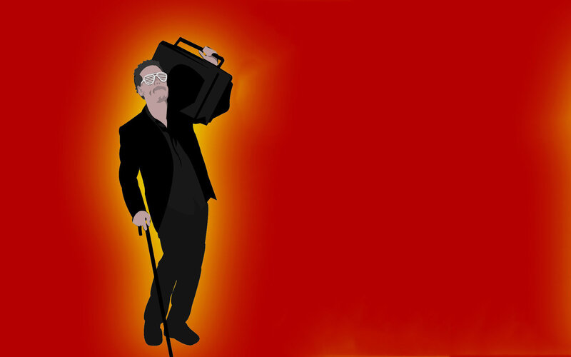 man with boombox and cane