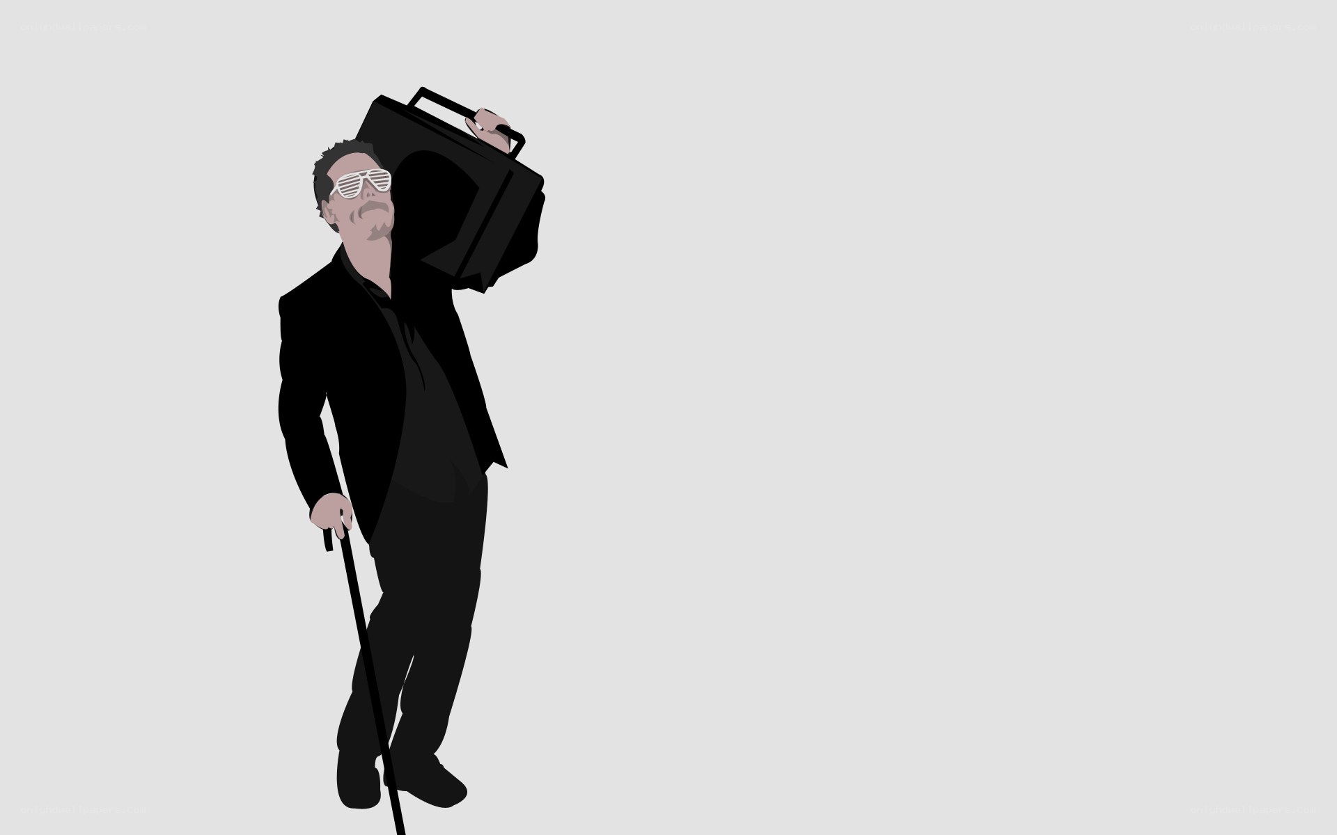 man with boombox and cane