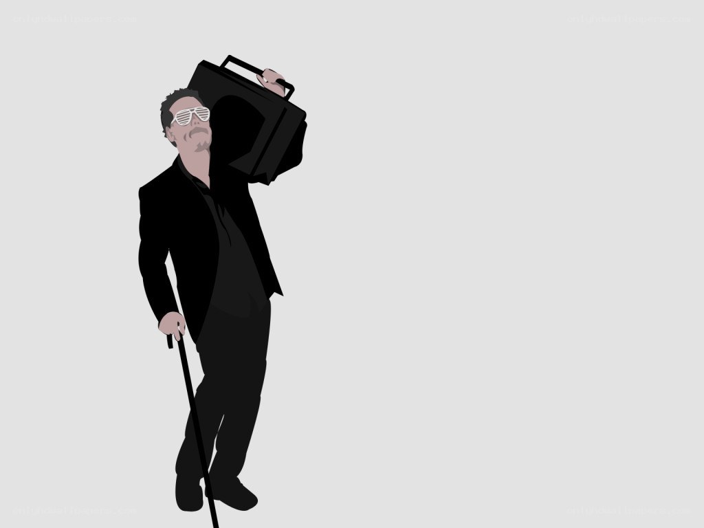 man with boombox and cane