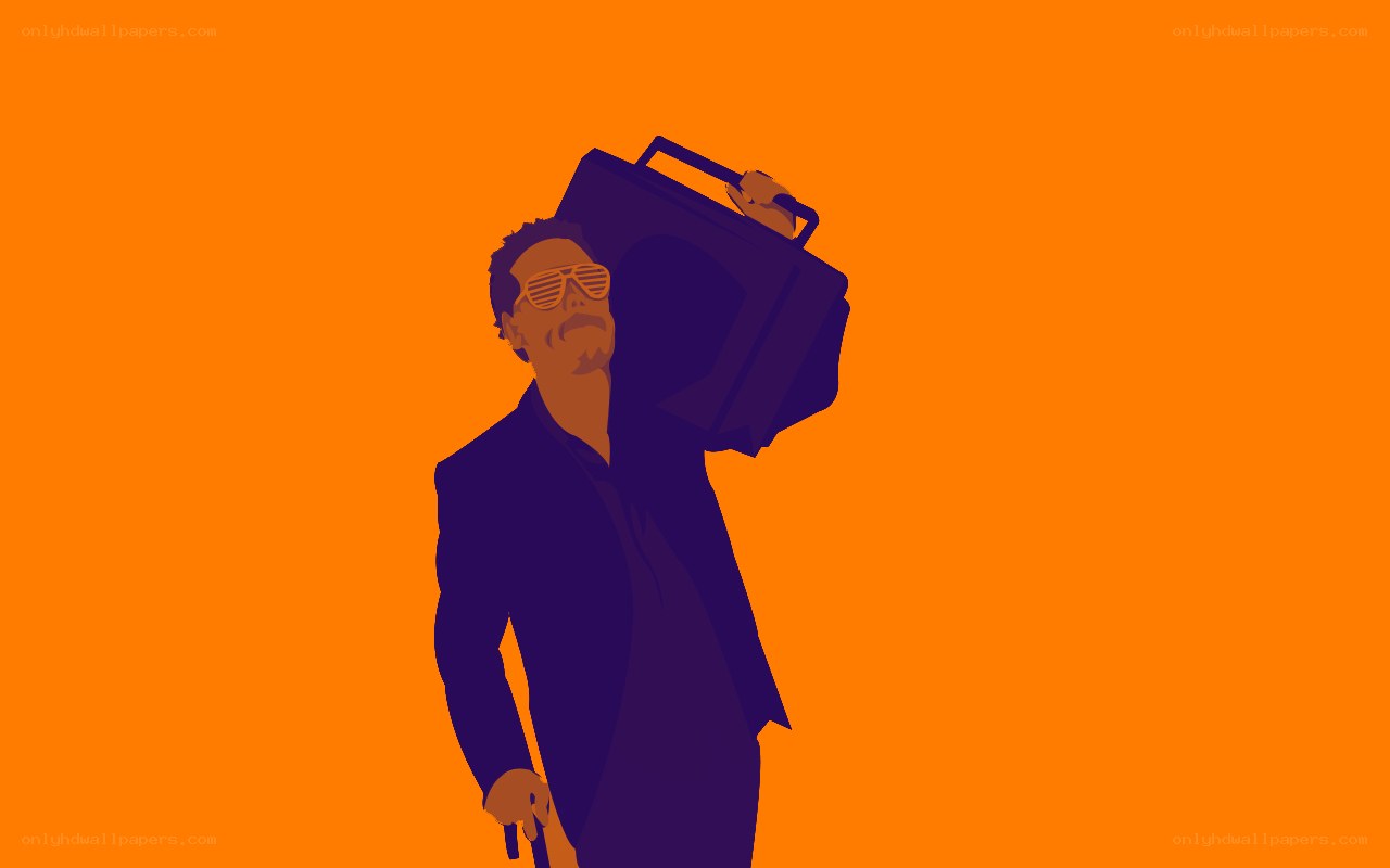 man with boombox on shoulder