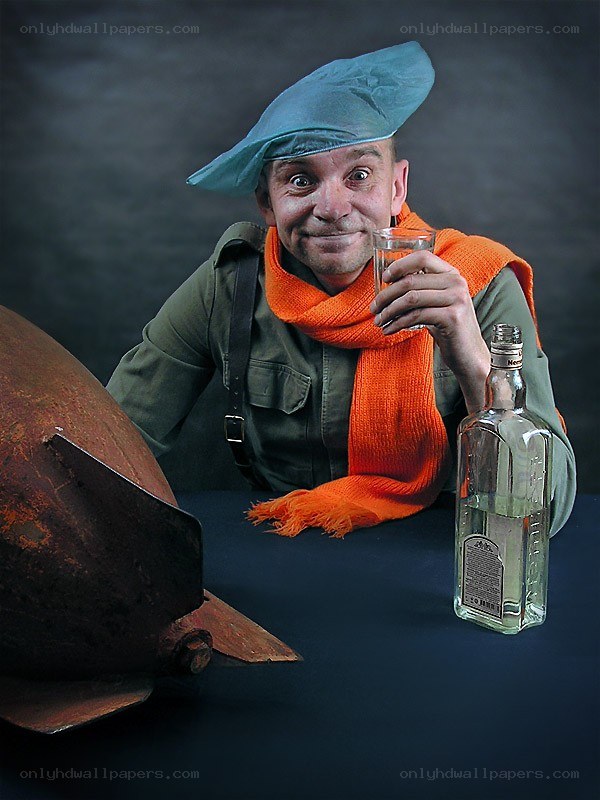 Man with bottle and bomb