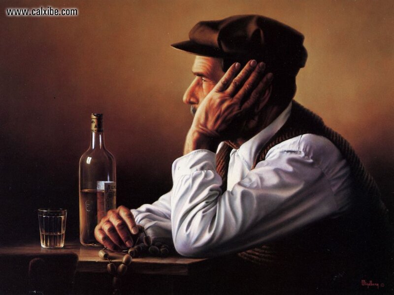 man with bottle and rosary