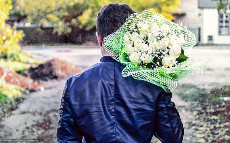 Man with bouquet of flowers