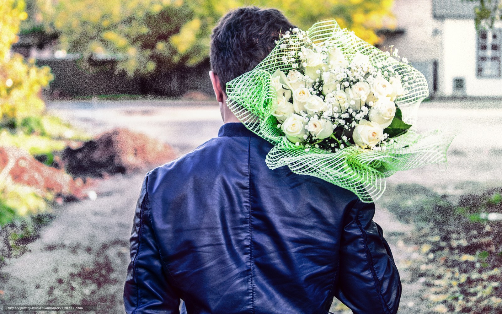 Man with bouquet of flowers