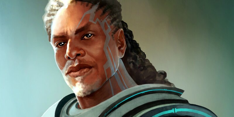 Man with Braided Hair — Gray, Serious