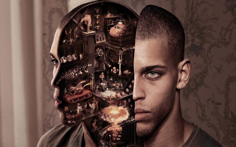 man with brain diorama