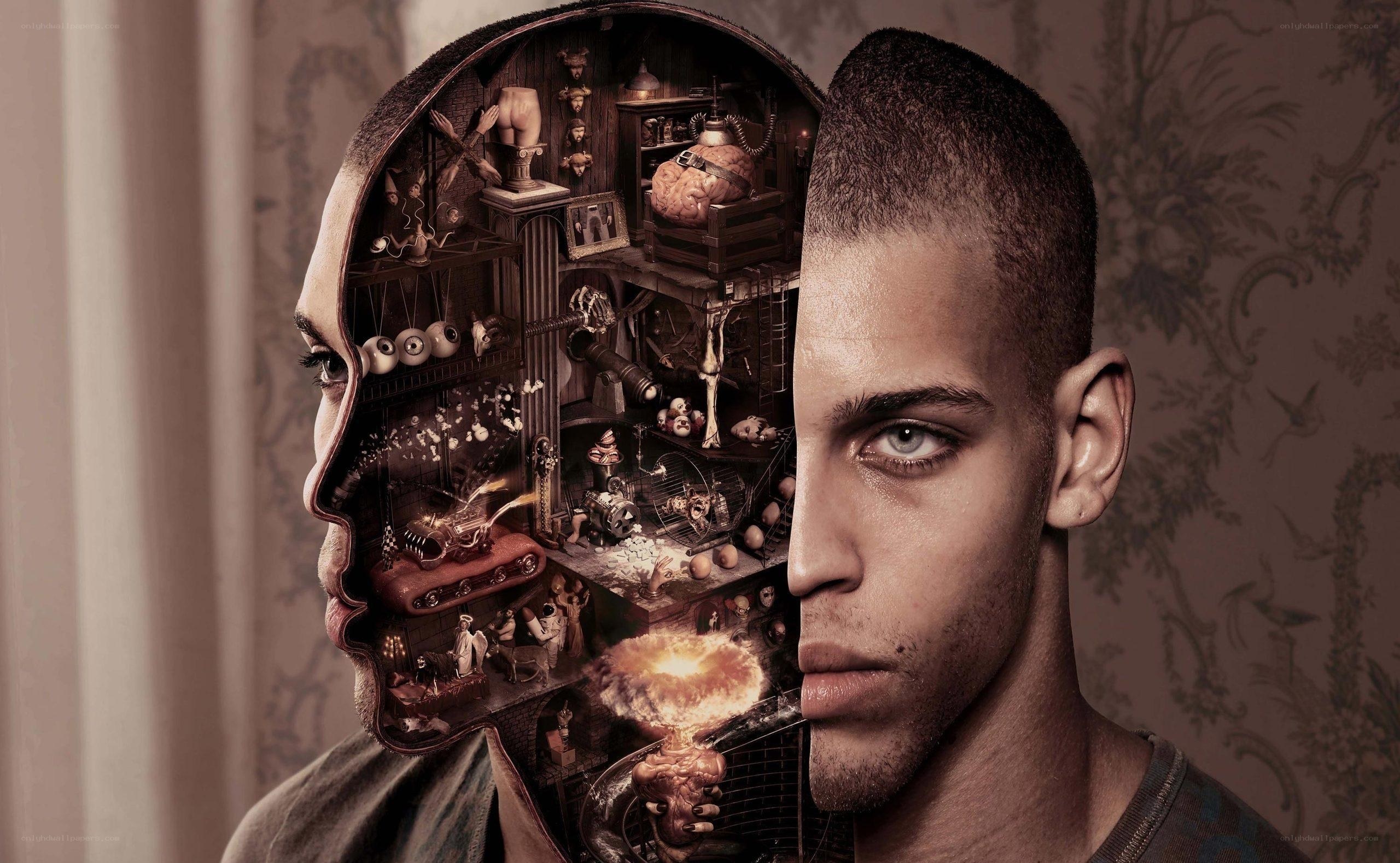 man with brain inside head