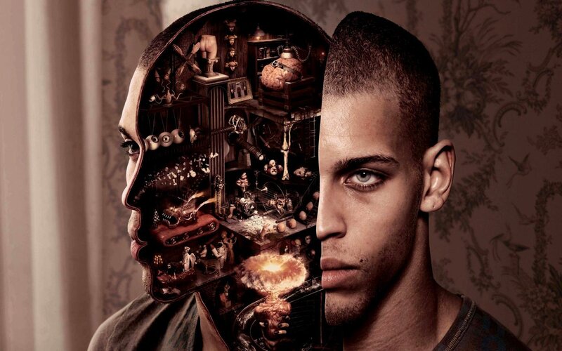 man with brain machinery