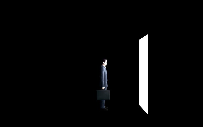 man with briefcase at door