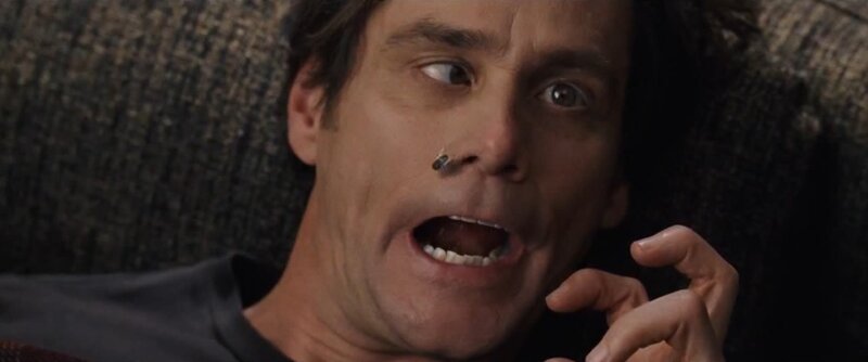 man with bug on nose