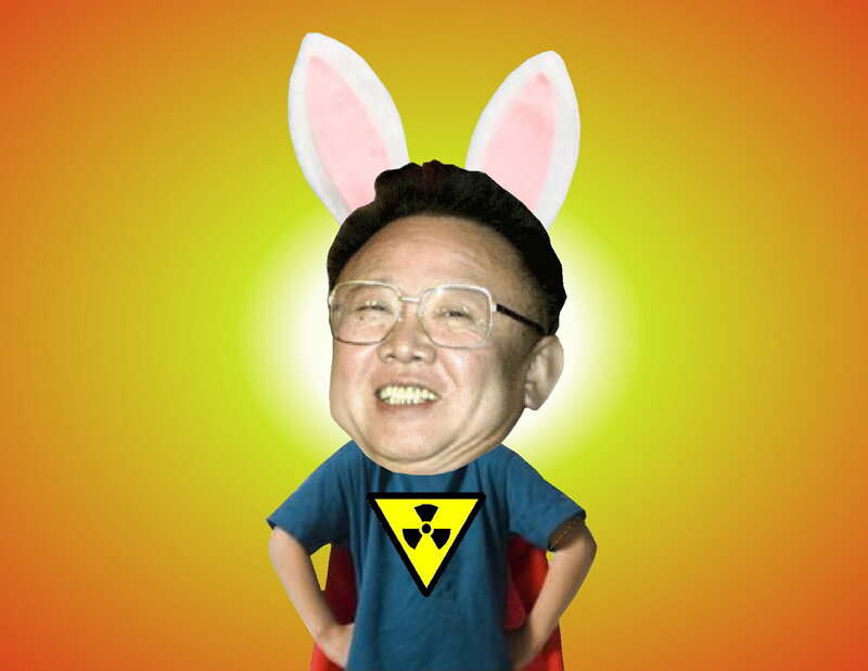 man with bunny ears and radiation symbol