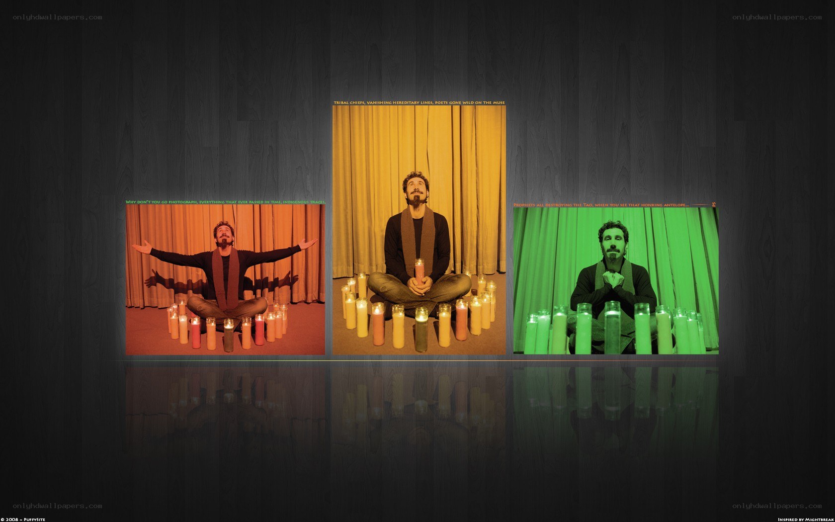 Man with candles in three panels