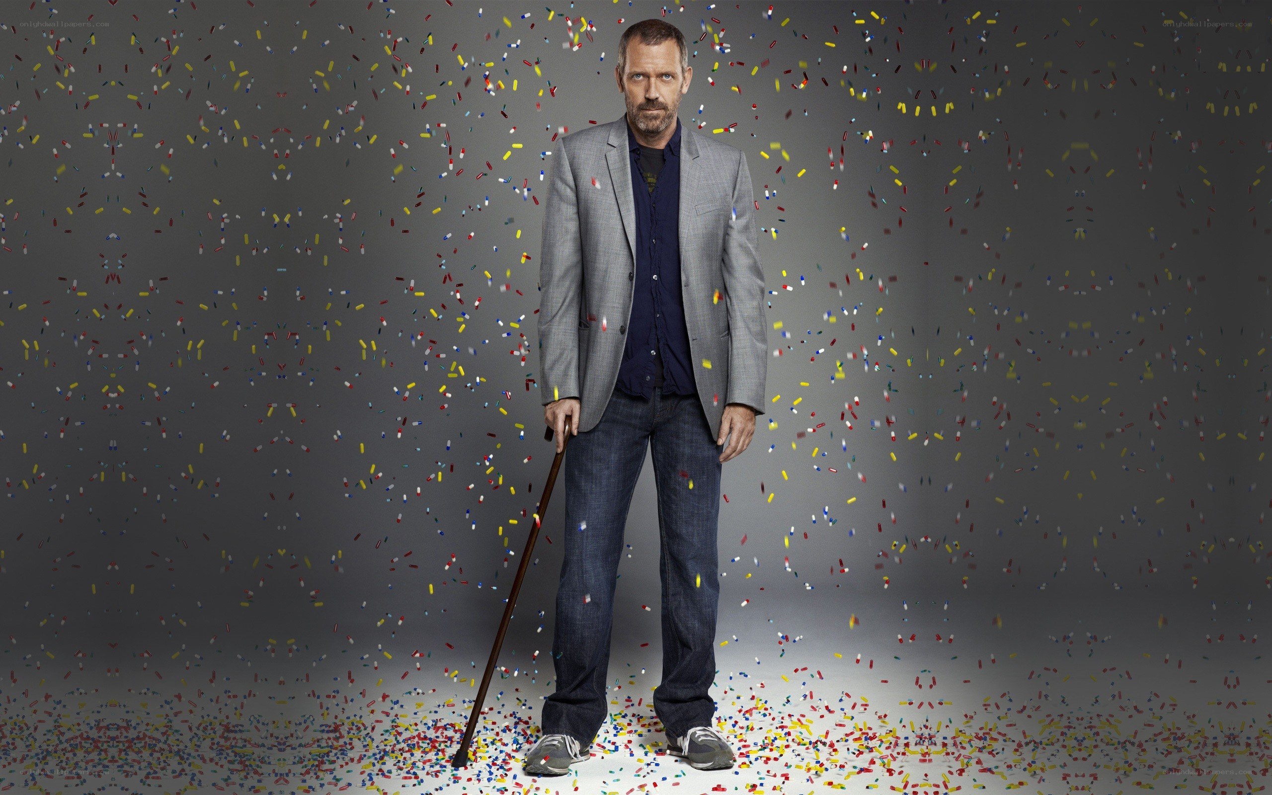 man with cane and confetti