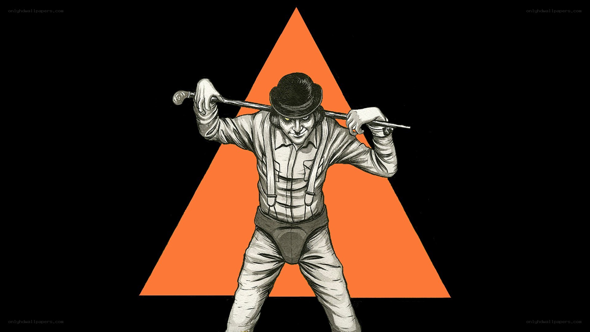 Man with cane in orange triangle